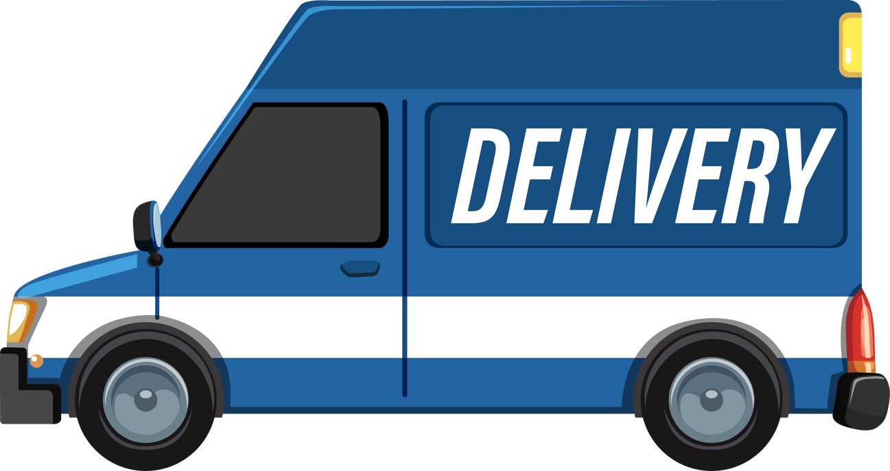 Blue delivery van in cartoon style